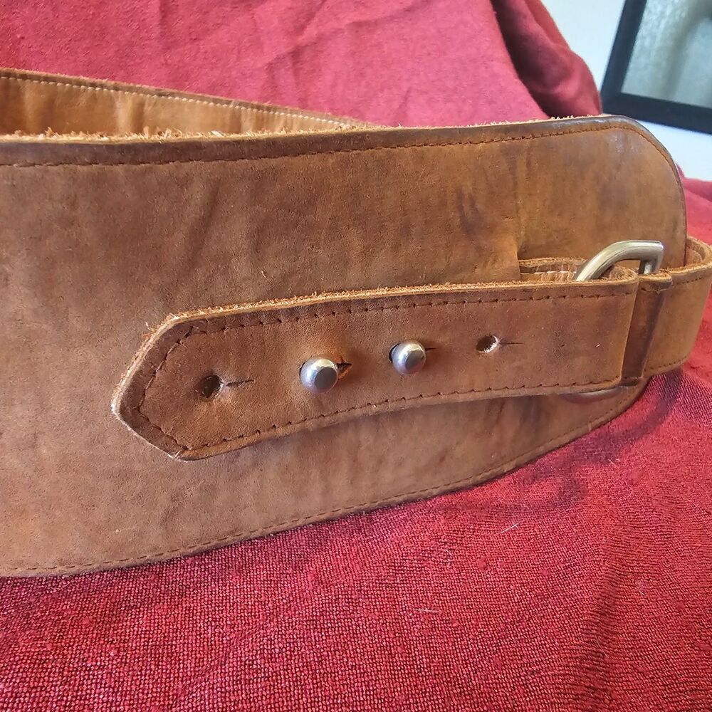 Wide Leather Corset Belt Thick Brown Waist Cinch D Ring Studded Bohemian 36 - Picture 5 of 8